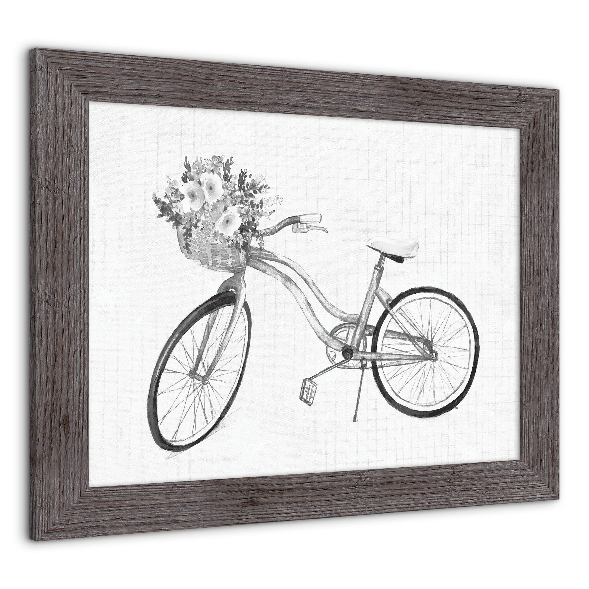 Floral Gray Bike Framed Print Wall Hanging